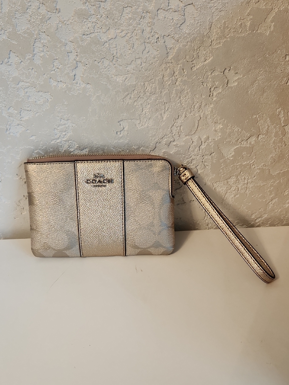 Coach Metallic Champagne Signature Wristlet
